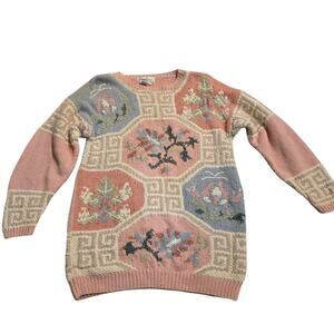 Vintage Jennifer Reed Van Heusen Hand Knit Cottage Core Floral Sweater Large